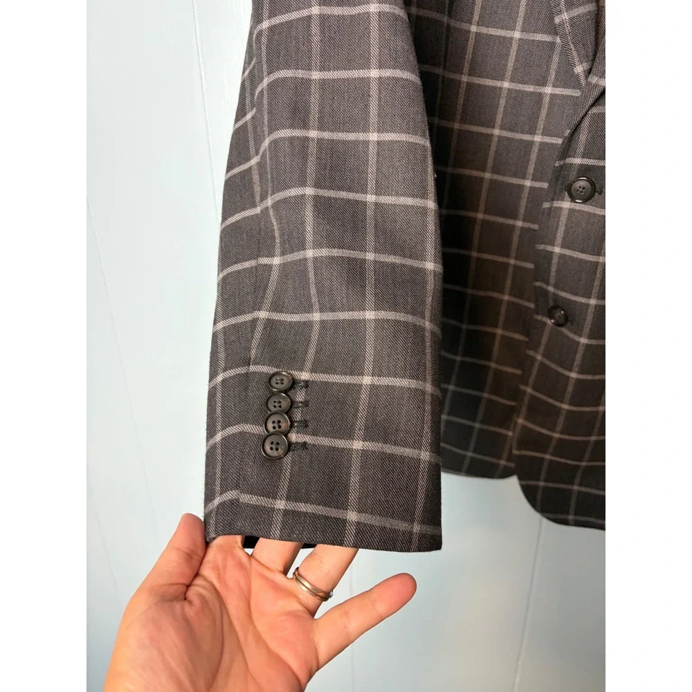 Stafford Signature Mens 46 Reg Classic Fit Unlined Sport Coat Grey Windowpane